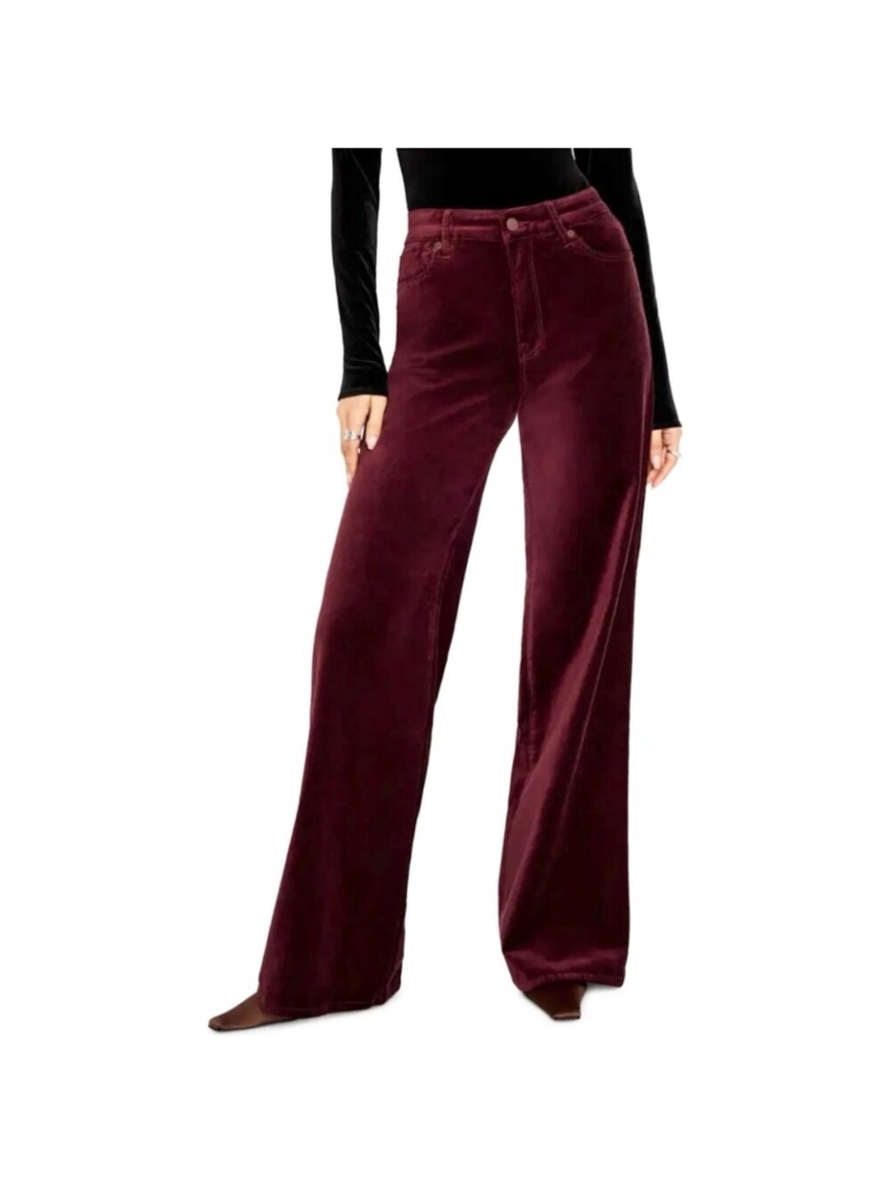 Good American Wide-Leg Velvet Pants in Deep Wine